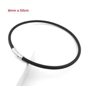 DN063c Dây chuyền da đen 6mm khóa titan xịn