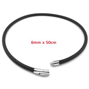 DN063d Dây chuyền da đen 6mm khóa titan xịn