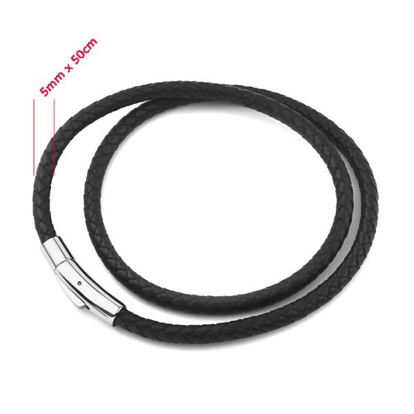 DN066f Dây chuyền da màu đen 5ly khóa titan xịn