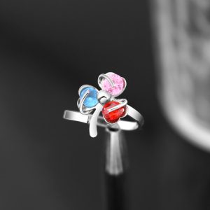 N007a Nhẫn nữ inox free size cỏ 3 lá đá 3 màu