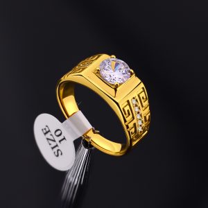 N676a Nhẫn nam titan mạ màu vàng viên đá chủ 7ly vạn lý trường thành