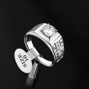 N690b Nhẫn nam titan màu thép viên đá chủ 7ly vạn lý trường thành