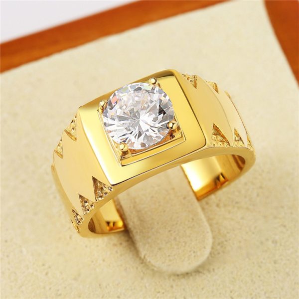 N691c Nhẫn nam titan mạ màu vàng viên đá chủ 8ly tròn