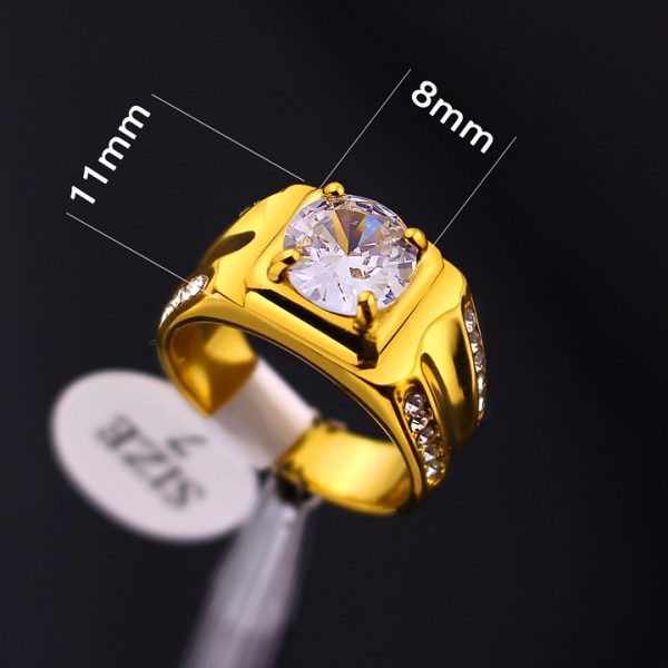 N695a Nhẫn nam titan mạ màu vàng hột chủ 8ly