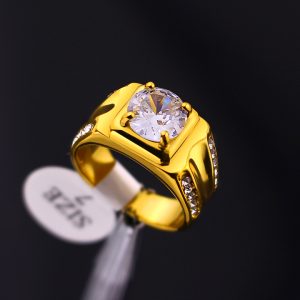 N695b Nhẫn nam titan mạ màu vàng hột chủ 8ly