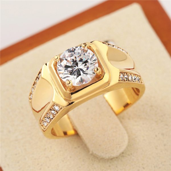 N695c Nhẫn nam titan mạ màu vàng hột chủ 8ly