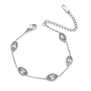 TA212b Lắc tay nữ titan đính đá zircon trắng hình mắt ngựa