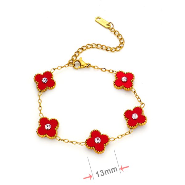 TA214b Lắc tay nữ titan hoa 4 cánh van cleef 13mm đính đá ở giữa