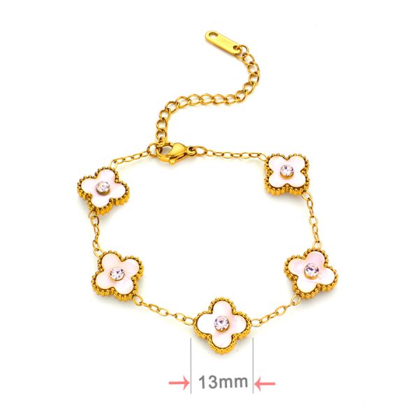 TA214c Lắc tay nữ titan hoa 4 cánh van cleef 13mm đính đá ở giữa