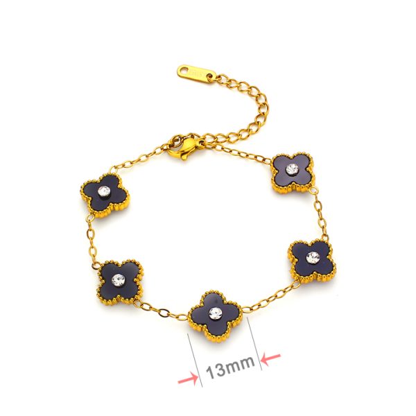 TA214d Lắc tay nữ titan hoa 4 cánh van cleef 13mm đính đá ở giữa