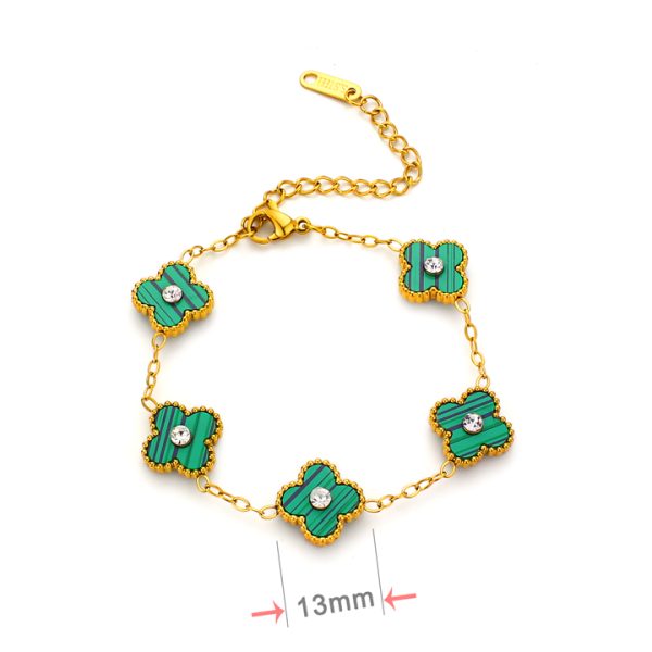 TA214e Lắc tay nữ titan hoa 4 cánh van cleef 13mm đính đá ở giữa
