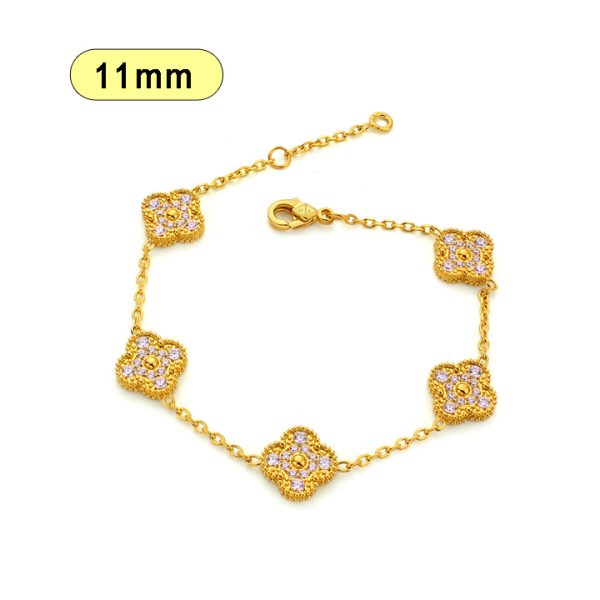 TA230a Lắc tay nữ titan 5 hoa 4 cánh van cleef đính full đá trắng size 11mm