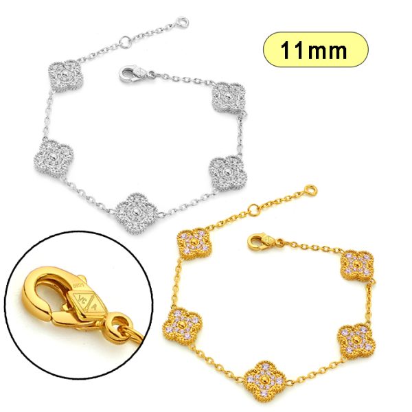 TA230b Lắc tay nữ titan 5 hoa 4 cánh van cleef đính full đá trắng size 11mm