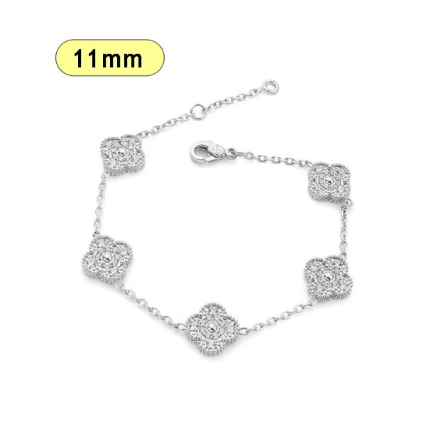 TA230c Lắc tay nữ titan 5 hoa 4 cánh van cleef đính full đá trắng size 11mm