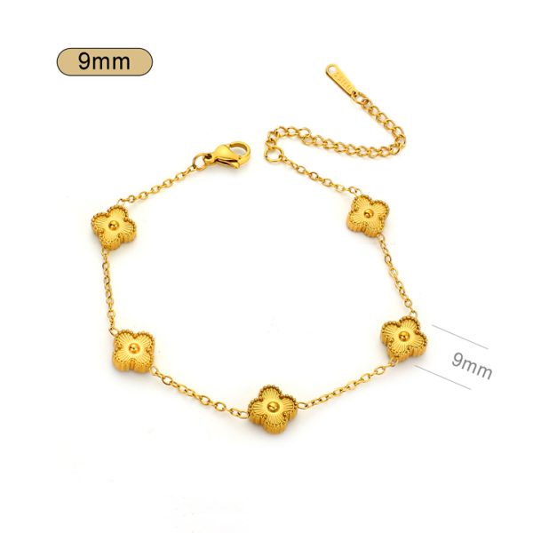 TA240a Lắc tay nữ titan 5 bông hoa 4 cánh van cleef chạm máy size 9mm