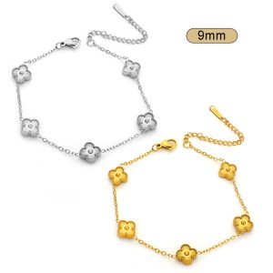 TA240c Lắc tay nữ titan 5 bông hoa 4 cánh van cleef chạm máy size 9mm