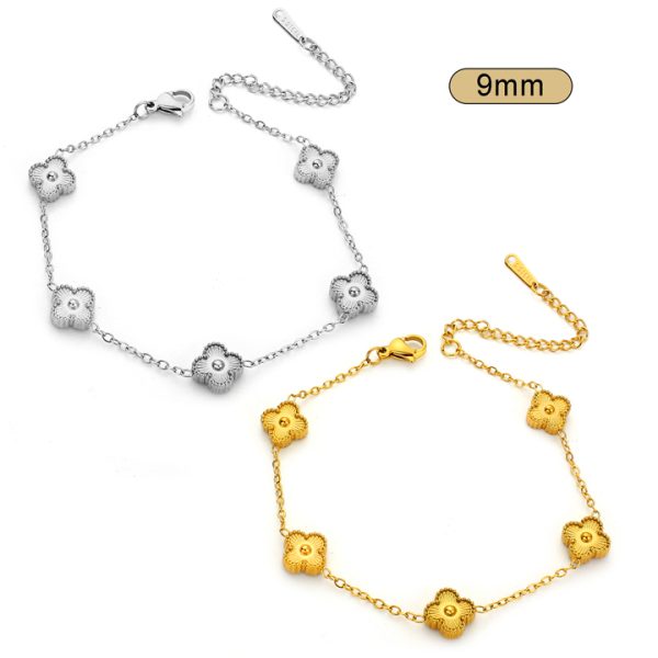TA240c Lắc tay nữ titan 5 bông hoa 4 cánh van cleef chạm máy size 9mm