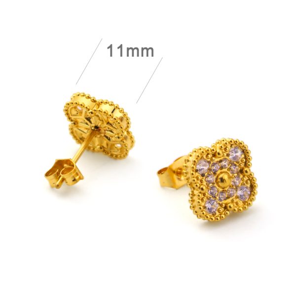 TB303a Bông tai nữ titan hoa 4 cánh van cleef đính full đá trắng size 11mm