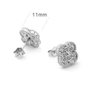 TB303b Bông tai nữ titan hoa 4 cánh van cleef đính full đá trắng size 11mm