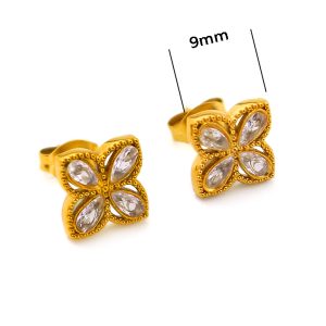 TB304a Bông tai nữ titan hoa 4 cánh đính đá trắng