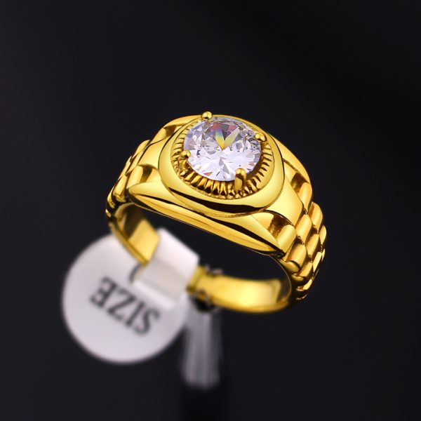TC326a Nhẫn titan nam mạ màu vàng phong cach rolex