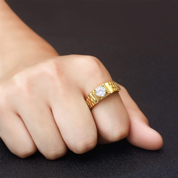 TC327d Nhẫn titan nam mạ màu vàng phong cach rolex