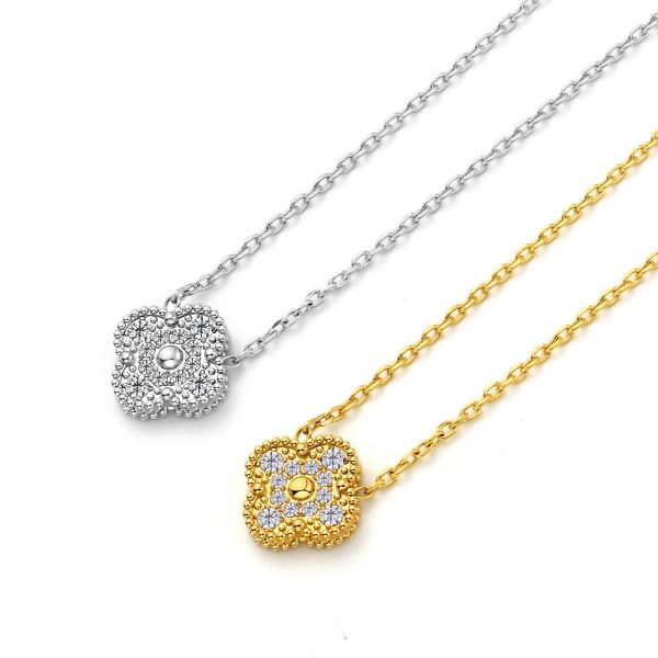 TN136c Dây chuyền nữ titan hoa 4 cánh đính full đá size 11mm