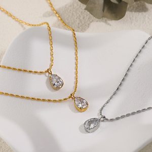 TN155a Dây chuyền bi trúc titan mặt đính đá hình giọt nước