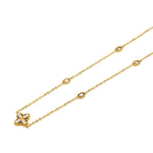 TN877a Dây chuyền nữ titan mặt hoa 4 cánh đính đá trắng