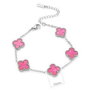 TA318b Lắc tay nữ titan 5 bông hoa van cleef màu hồng cách điệu size 13mm