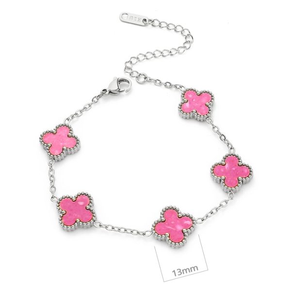 TA318b Lắc tay nữ titan 5 bông hoa van cleef màu hồng cách điệu size 13mm