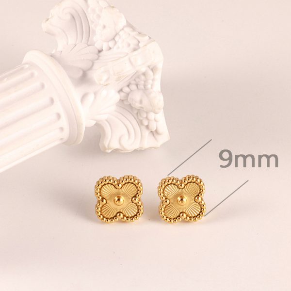 TB310b Bông tai nữ titan hoa 4 cánh van cleef chạm móc máy size 9mm