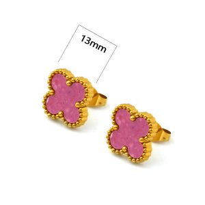 TB311a Bông tai nữ titan hoa 4 cánh van cleef màu hồng