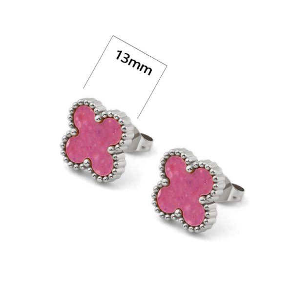 TB311b Bông tai nữ titan hoa 4 cánh van cleef màu hồng