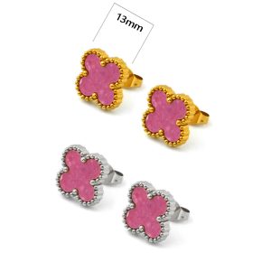 TB311c Bông tai nữ titan hoa 4 cánh van cleef màu hồng