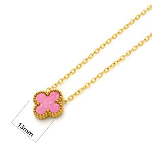 TN885a Dây chuyền nữ titan hoa 4 cánh van cleef màu hồng size 13mm