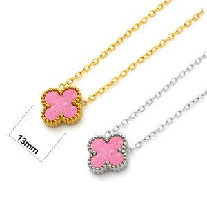 TN885c Dây chuyền nữ titan hoa 4 cánh van cleef màu hồng size 13mm