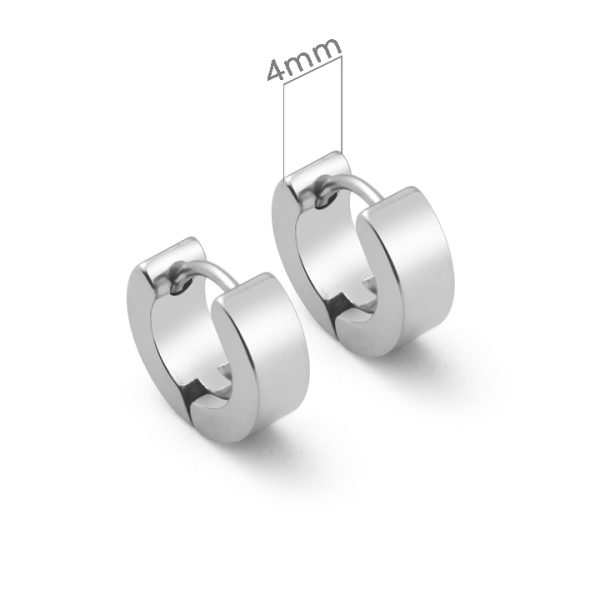 BT021b Bông hoa tai khoen tròn size nhỏ bảng rộng 4mm màu thép