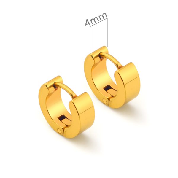 BT021c Bông hoa tai khoen tròn size nhỏ bảng rộng 4mm màu vàng