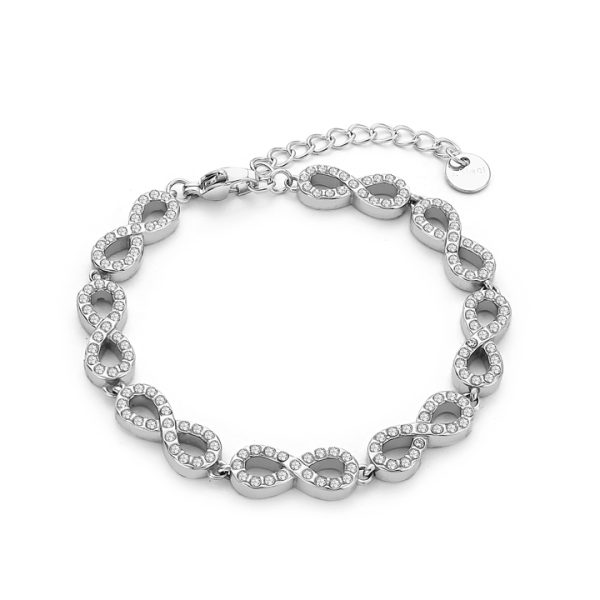 TA321b Lắc tay nữ titan dấu Vô cực Infinity đính full kim màu thép