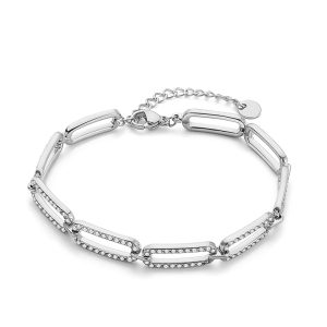 TA322b Lắc tay nữ titan ô chữ nhật đính full kim màu thép