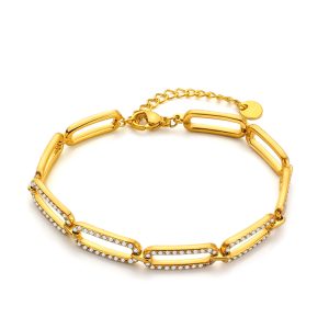 TA322c Lắc tay nữ titan ô chữ nhật đính full kim màu vàng