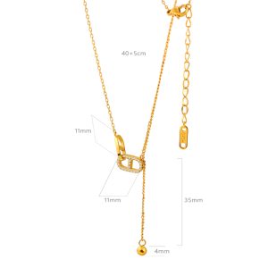 TN890a Dây chuyền nữ titan mặt hình chữ D ngược đính kim