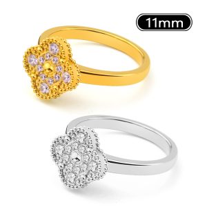 TC341c Nhẫn nữ titan hoa 4 cánh van cleef đính full kim