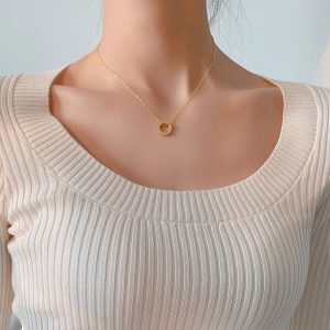TN466d Dây chuyền titan mặt hình tròn đính xoàn nữa vòng
