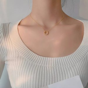 TN466e Dây chuyền titan mặt hình tròn đính xoàn nữa vòng