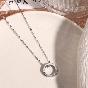 TN466l Dây chuyền titan mặt hình tròn đính xoàn nữa vòng