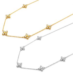 TN897c Dây chuyền nữ titan 5 mặt hình hoa 4 cánh đính đá cách điệu