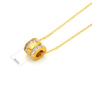 TN900a Dây chuyền nữ titan mặt hình ống tròn số la mã 2 hàng đá vuông