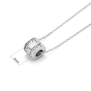 TN900b Dây chuyền nữ titan mặt hình ống tròn số la mã 2 hàng đá vuông